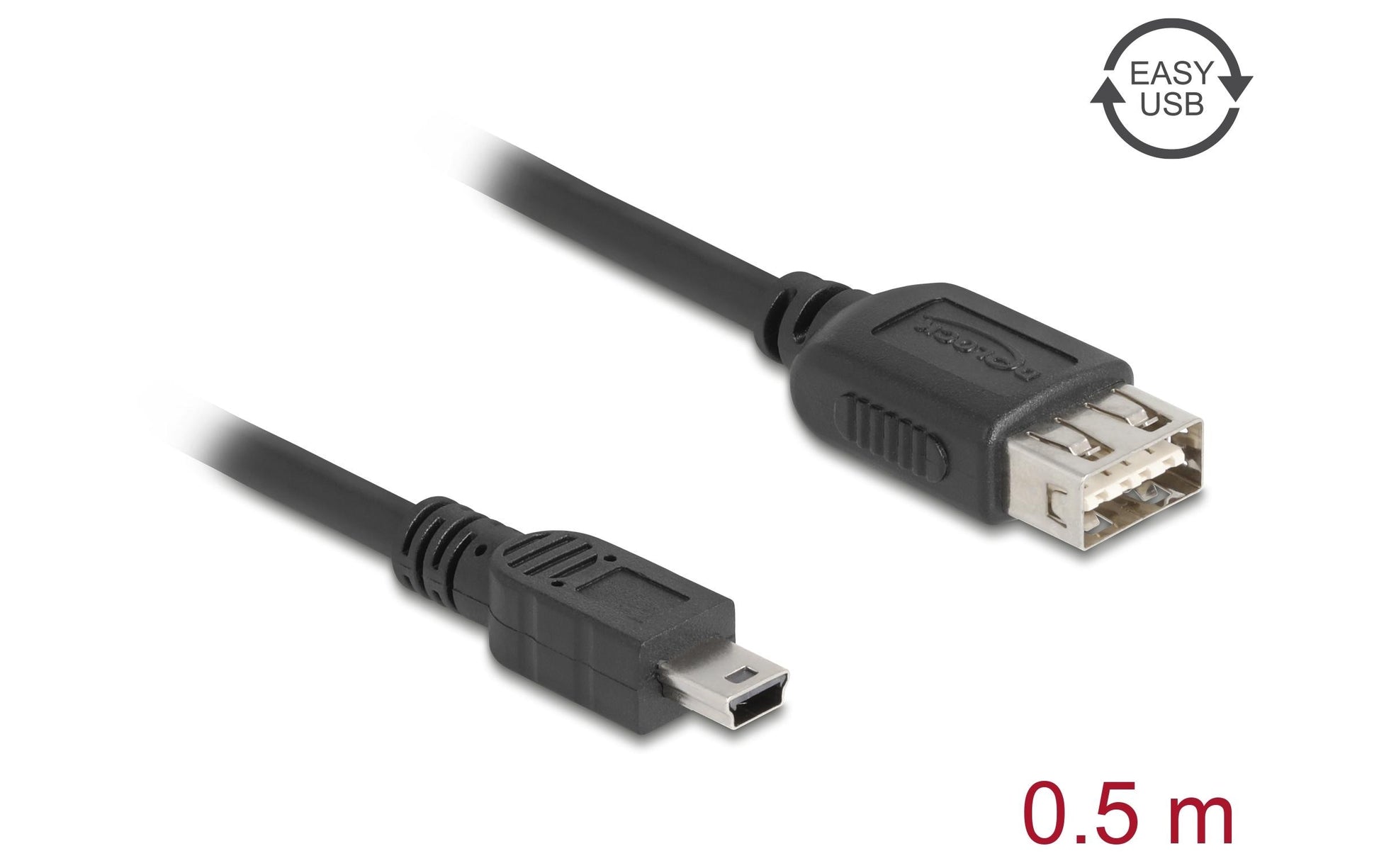 DeLOCK USB-A auf Mini-USB-B Kabel – USB 2.0 (480 Mbit/s) – 0,5 m – umkehrbarer USB-A-Stecker – Schwarz