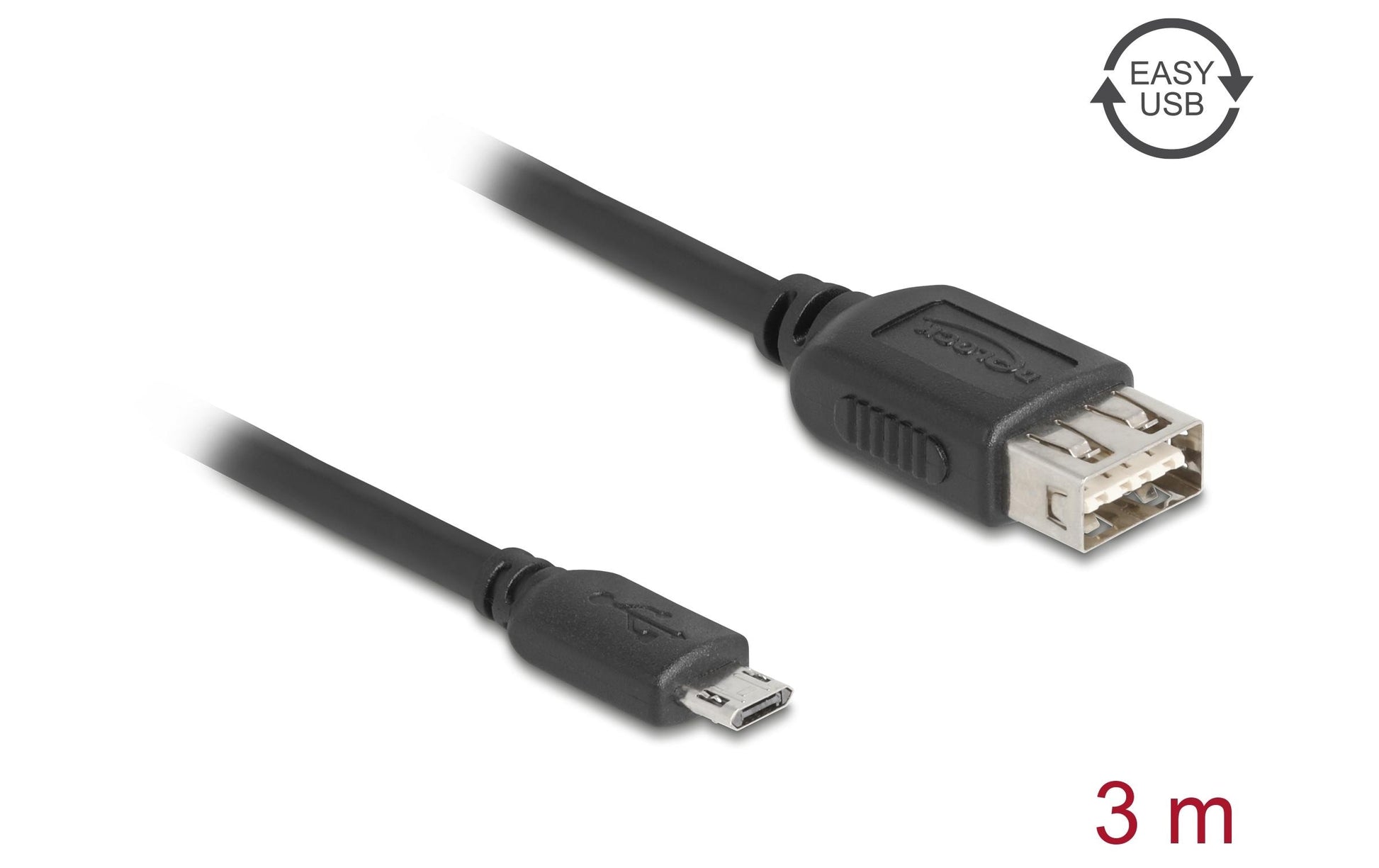 DeLOCK USB-A auf Micro-USB B Kabel – USB 2.0 (480 Mbit/s) – 3 m – Goldstecker – Schwarz