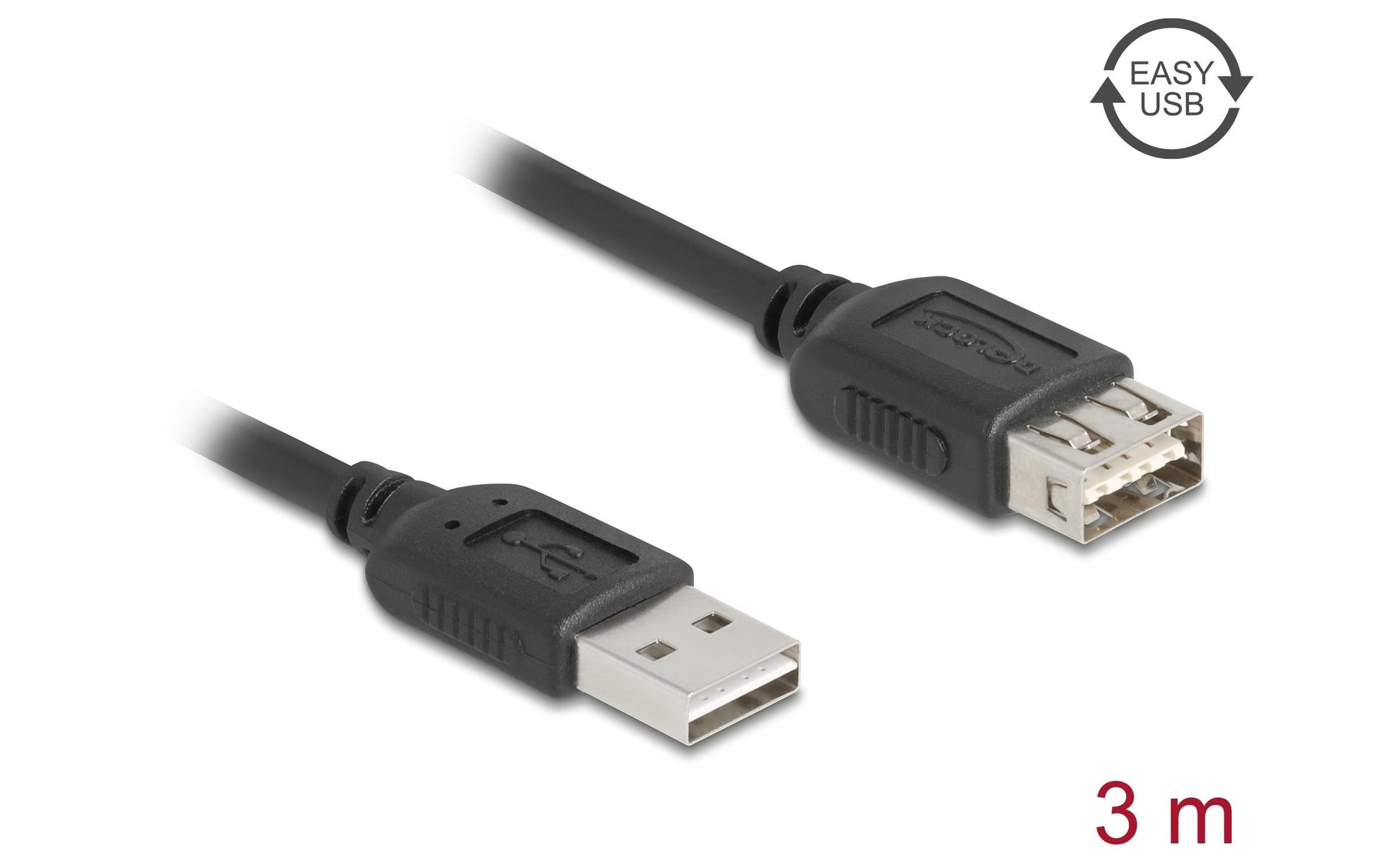 DeLOCK USB-A Verlängerungskabel (Stecker auf Buchse) – USB 2.0 (480 Mbit/s) – 3 m – Schwarz