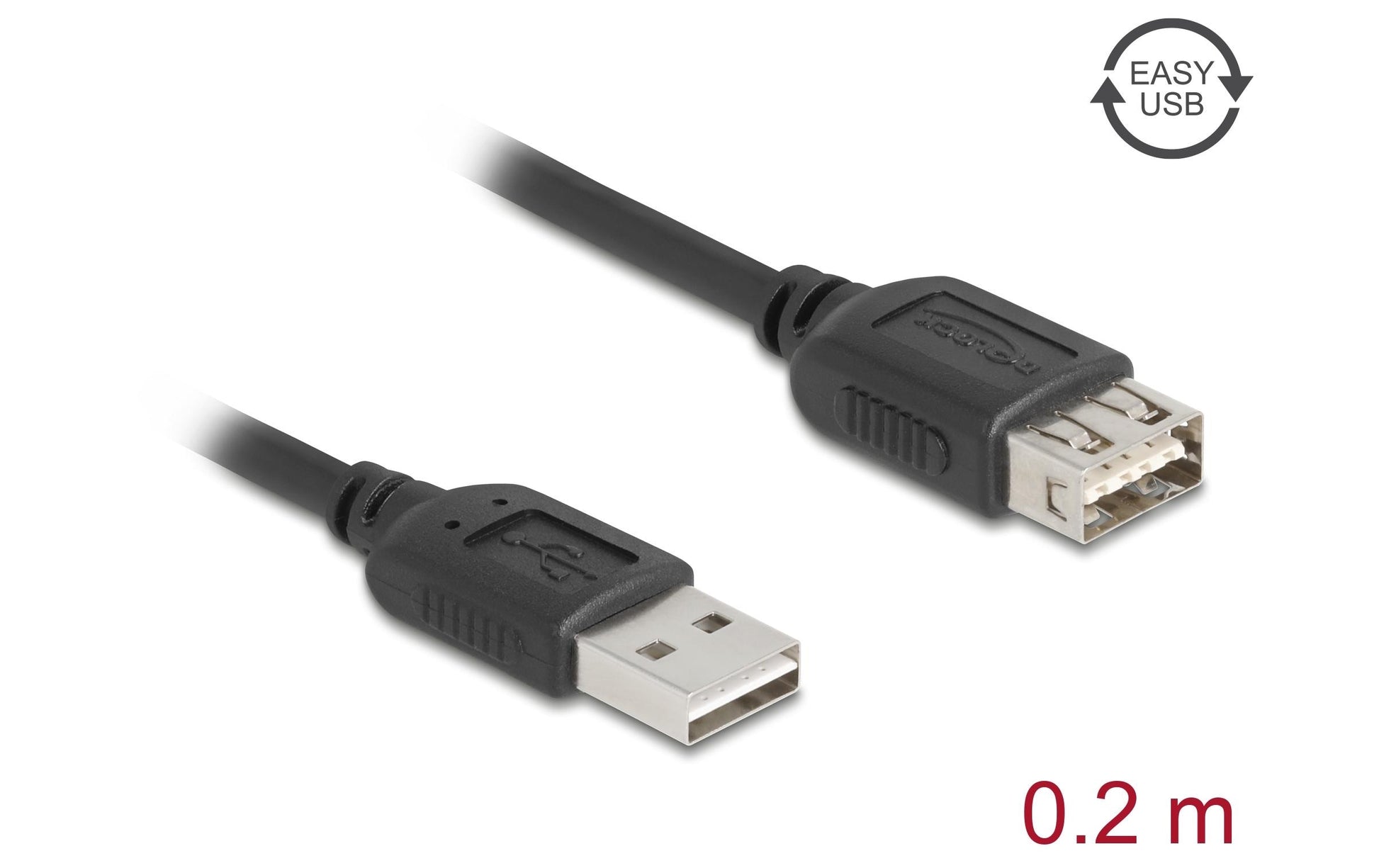 DeLOCK USB-A Verlängerungskabel (Stecker auf Buchse) – USB 2.0 (480 Mbit/s) – 0,2 m – Schwarz
