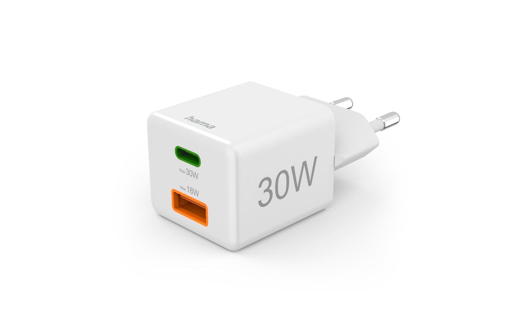 Hama 00201992 USB-Ladegerät 30 W – USB-C×1, USB-A×1 – PD 3.0, QC 3.0 – Weiss