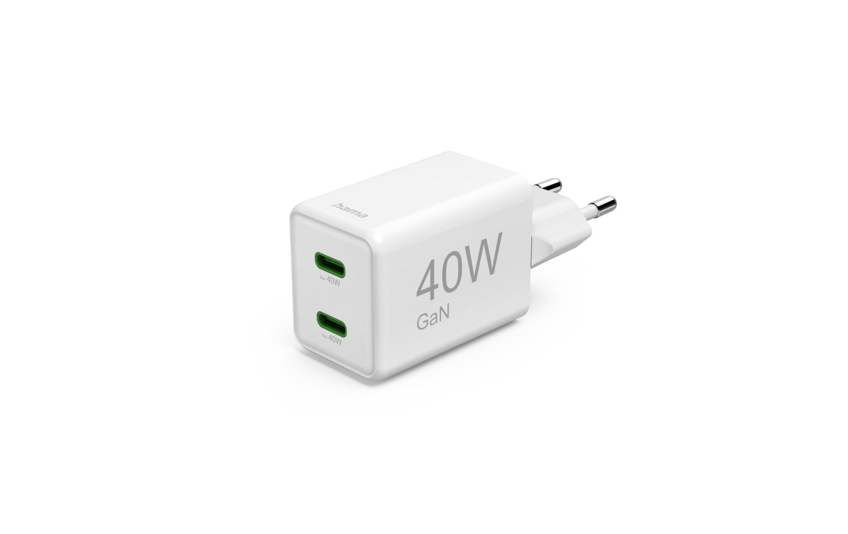Hama 00201989 USB-Ladegerät 40 W – USB-C×2 – PD, QC 3.0, GaN – Weiss