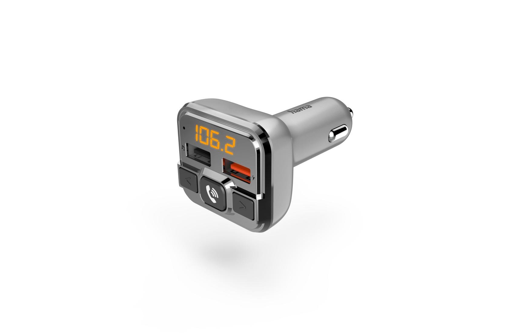 Hama FM-Transmitter – Bluetooth, 2x USB-A, microSD, 3 A, Zigarettenanzünder, Grau