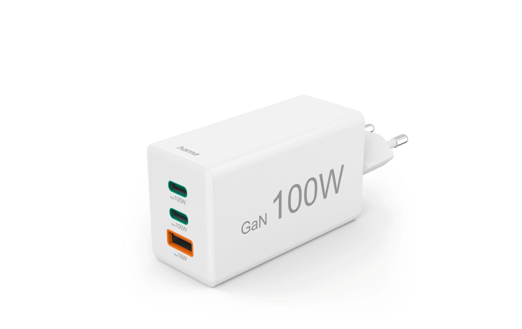 Hama Netzteil – 100 W, 2× USB-C + 1× USB-A, PD, QC 2.0/3.0, GaN – für Laptops, Smartphones, Tablets