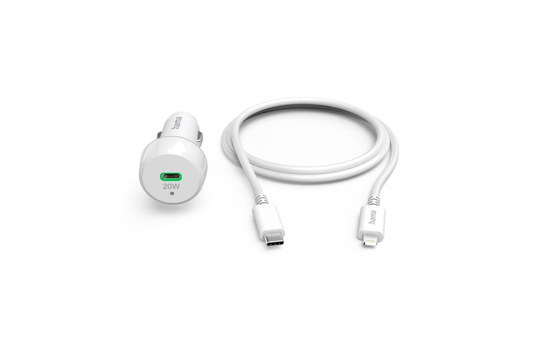 Hama Auto-Ladegerät Lightning – 20 W, 1× USB-C, PD, mit Kabel – für Smartphones, Tablets