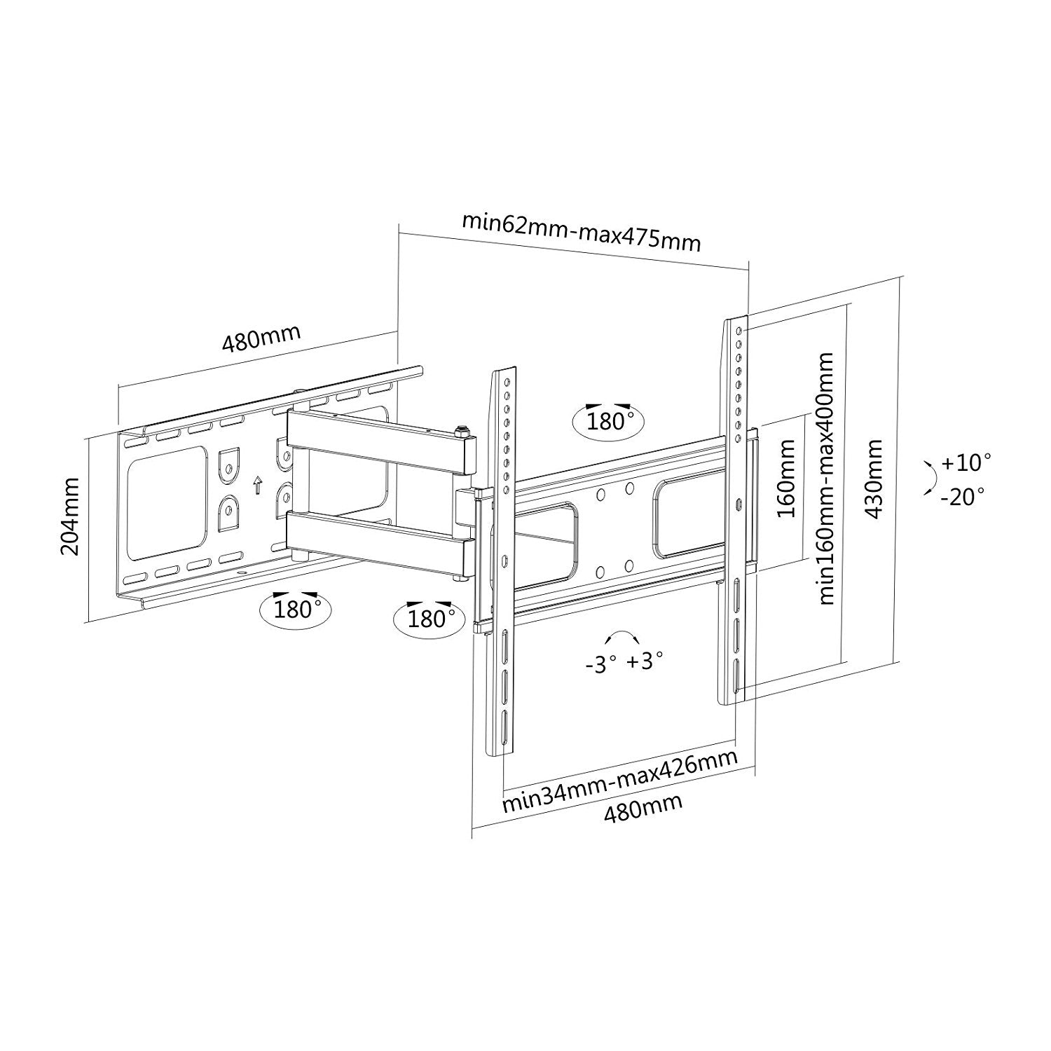 PureMounts Wandhalterung – Vollbeweglich – 26–52" – VESA 200×200–400×400 – bis 50 kg – PM-FM30-400