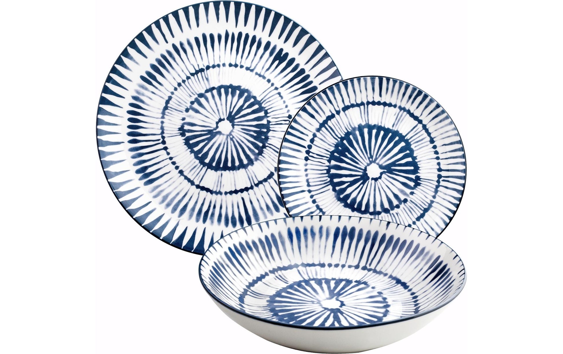 Ibili Zeeland Speise-Service – 12-teilig, Ø 26,8/20/19,2 cm, Porzellan, Blau/Weiss, spülmaschinenfest