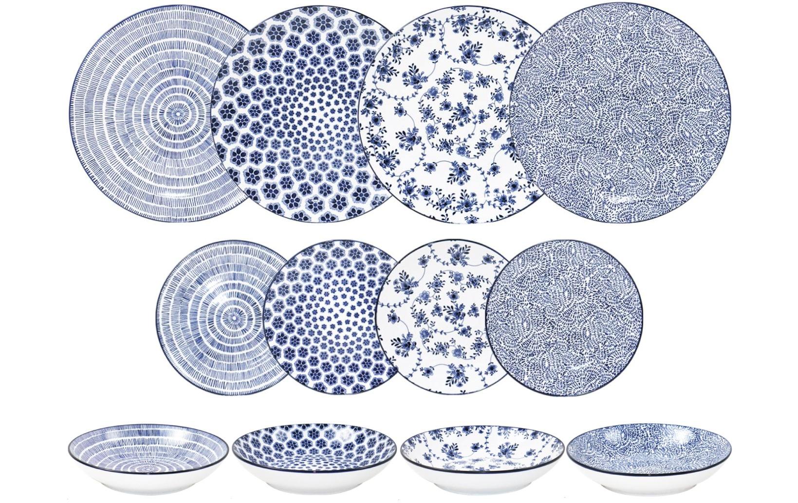 Ibili Teller Armonia – 12er Set, Ø 19/20/26,8 cm, Porzellan, Blau, spülmaschinenfest, mikrowellengeeignet