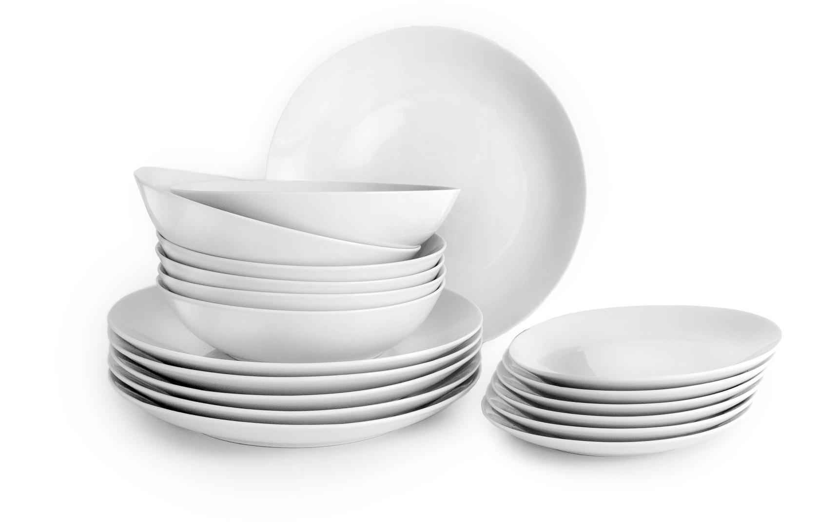 Ibili Tellerset Bolonia – 18-teiliges Set, Ø 27/20,4/19,1 cm, Porzellan, spülmaschinenfest, mikrowellengeeignet