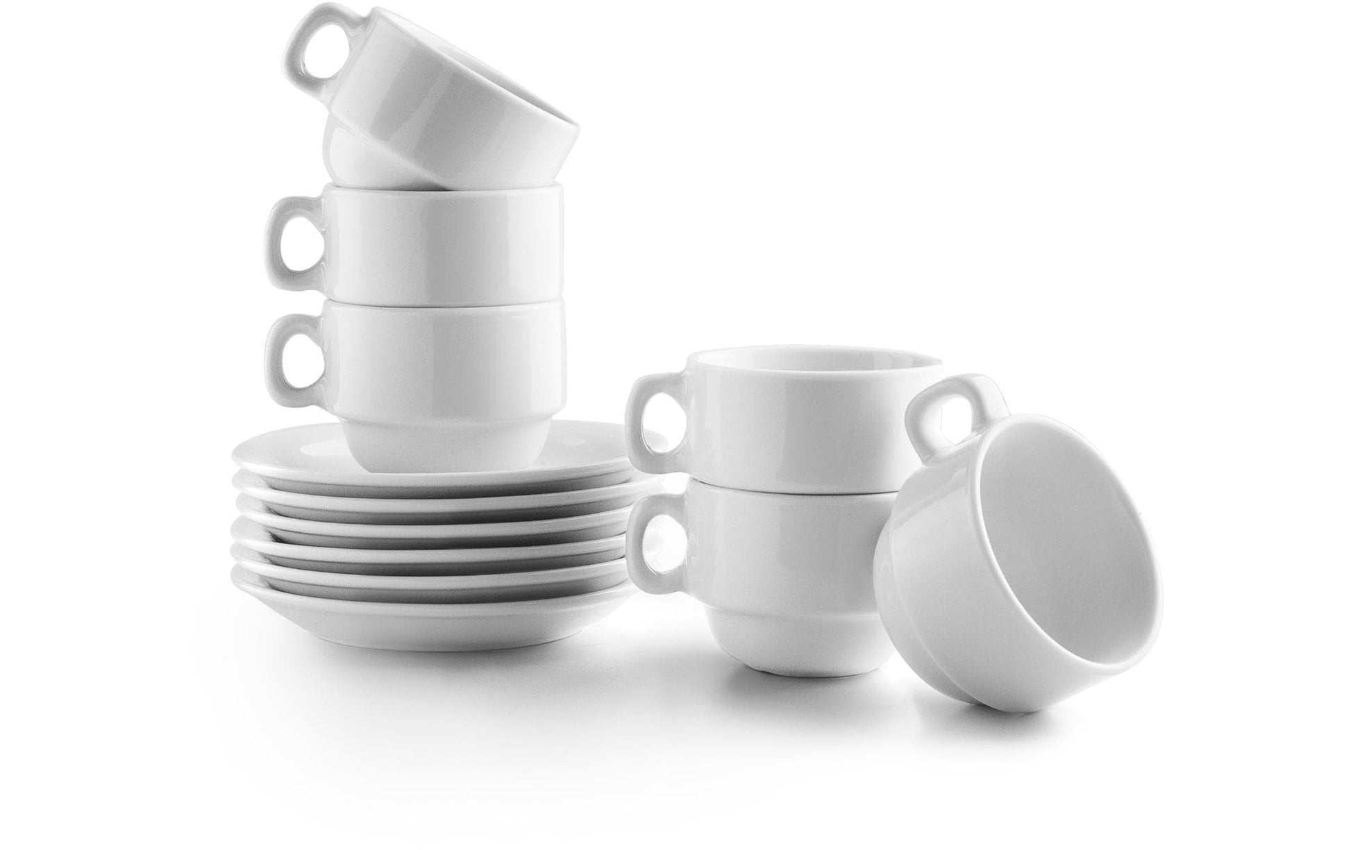 Ibili Kaffeetassen – Set 12-teilig, 80 ml, Porzellan, Weiss, spülmaschinenfest, mikrowellengeeignet