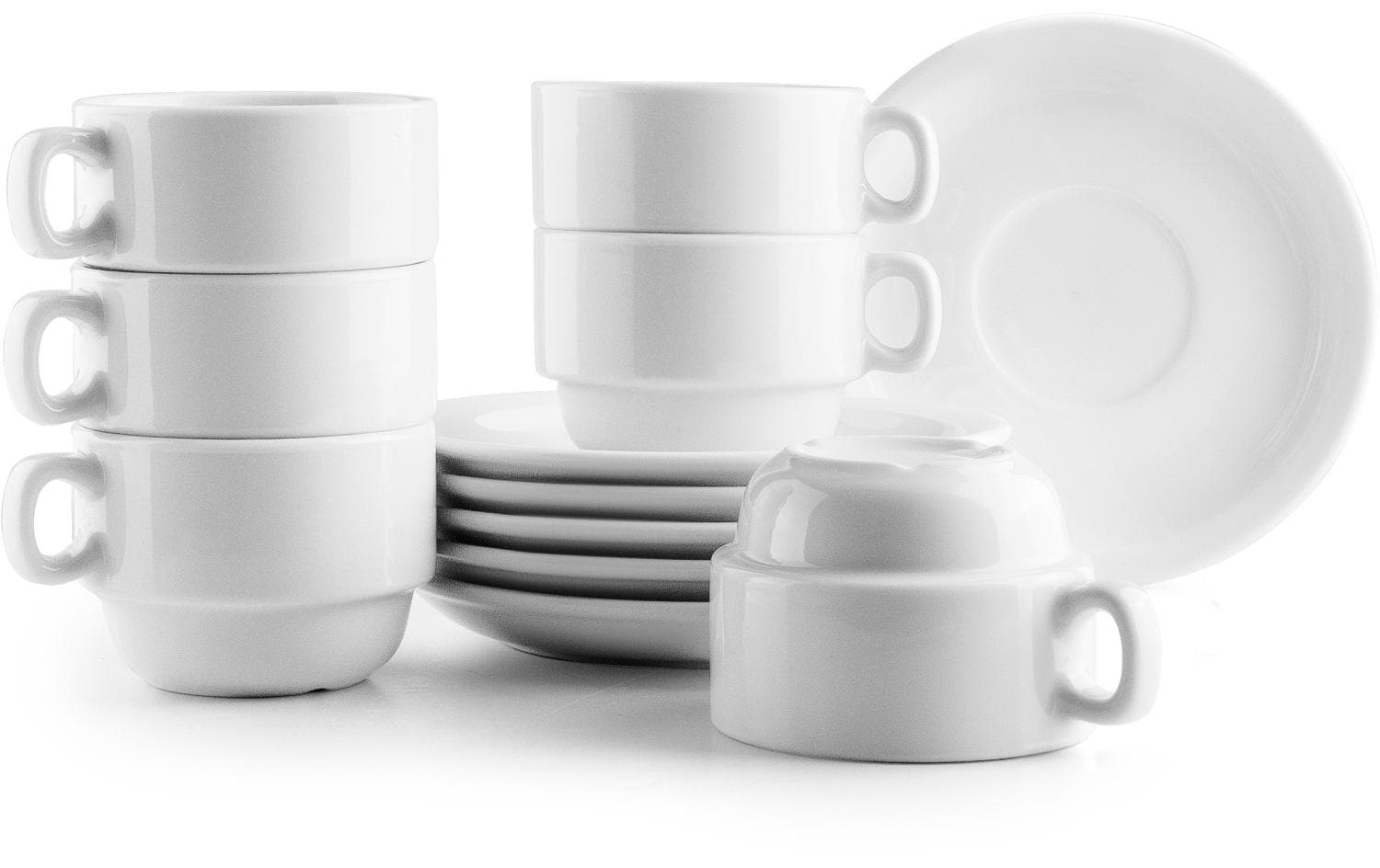 Ibili Kaffeetassen – Set 12-teilig, 170 ml, Porzellan, Weiss, spülmaschinenfest, mikrowellengeeignet