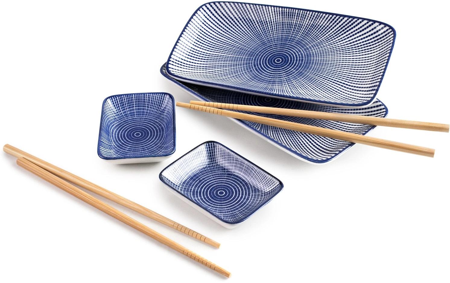 Ibili Sushi-Set – 6-teiliges Set, 12,3 × 22,4 × 2,7 cm, Keramik, Blau