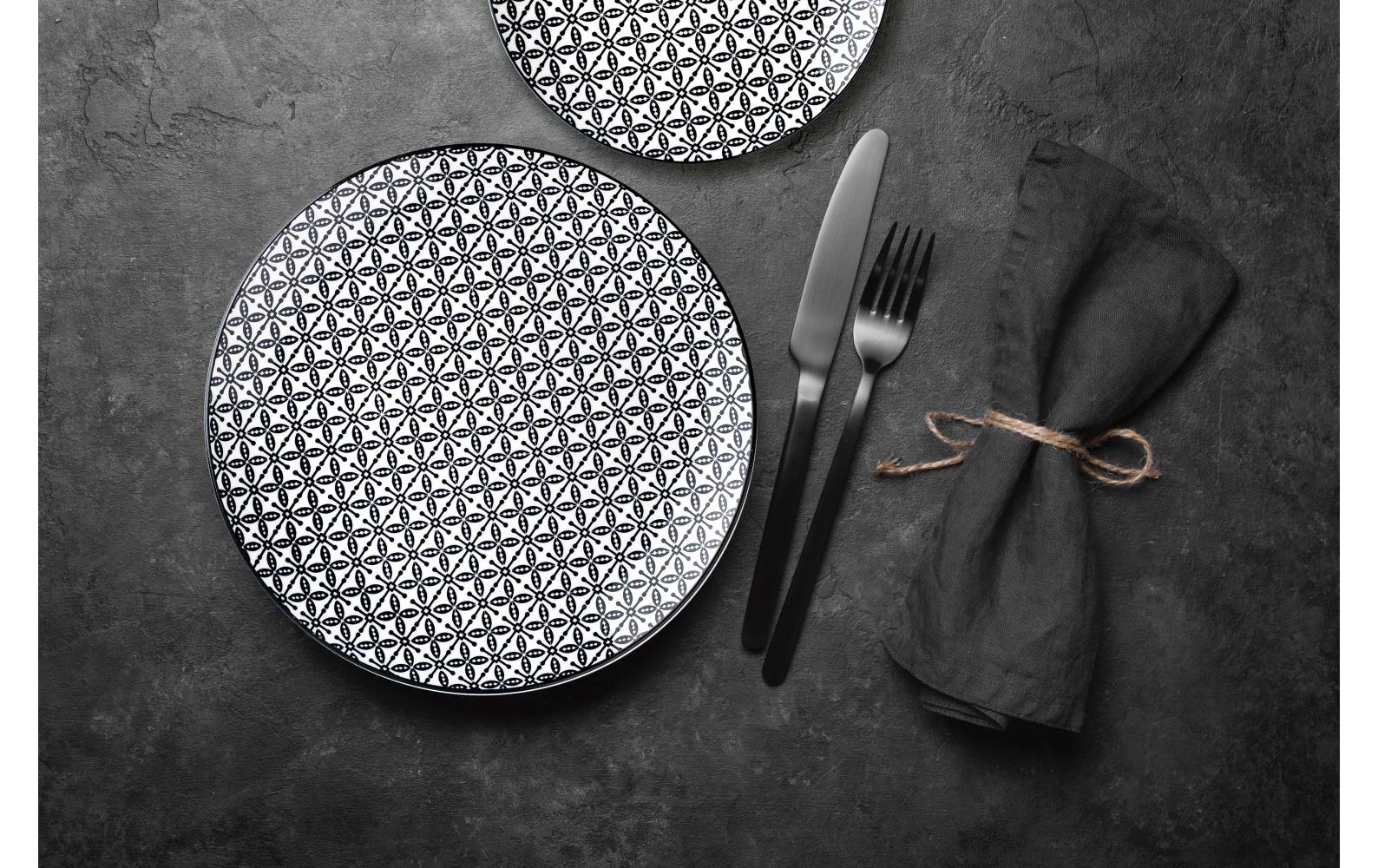 Ibili Speise-Service – 12-teilig, Ø 26,8/20/19,2 cm, Porzellan, Schwarz/Weiss, spülmaschinenfest