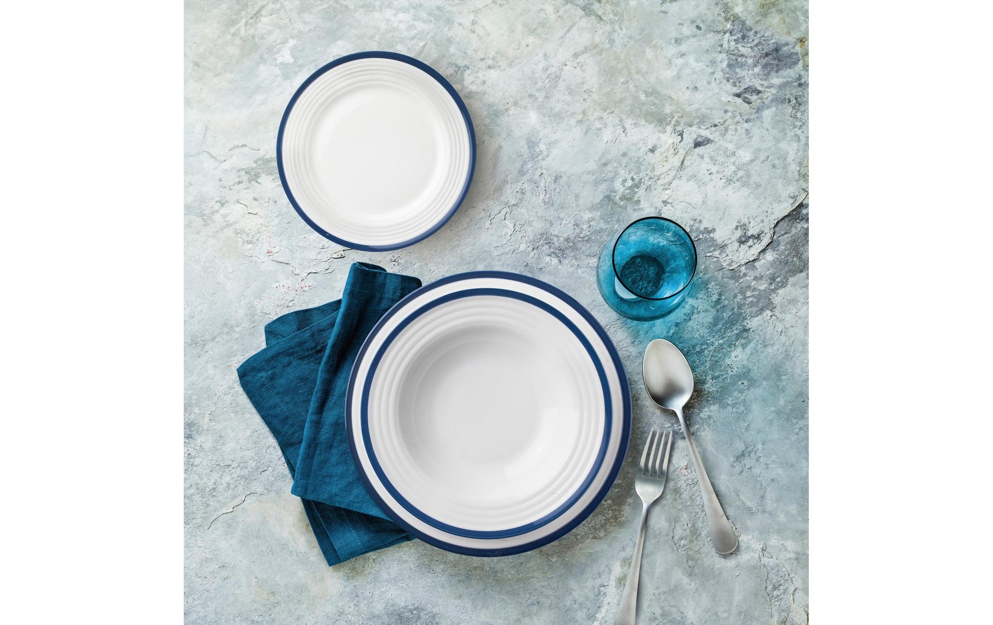 Ibili Speise-Service Provence – Set 12-teilig, Ø 27,1 cm, Porzellan, Blau/Weiss, spülmaschinenfest