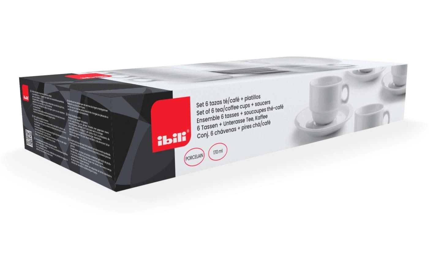 Ibili Kaffeetassen – Set 12-teilig, 170 ml, Porzellan, Weiss, spülmaschinenfest, mikrowellengeeignet