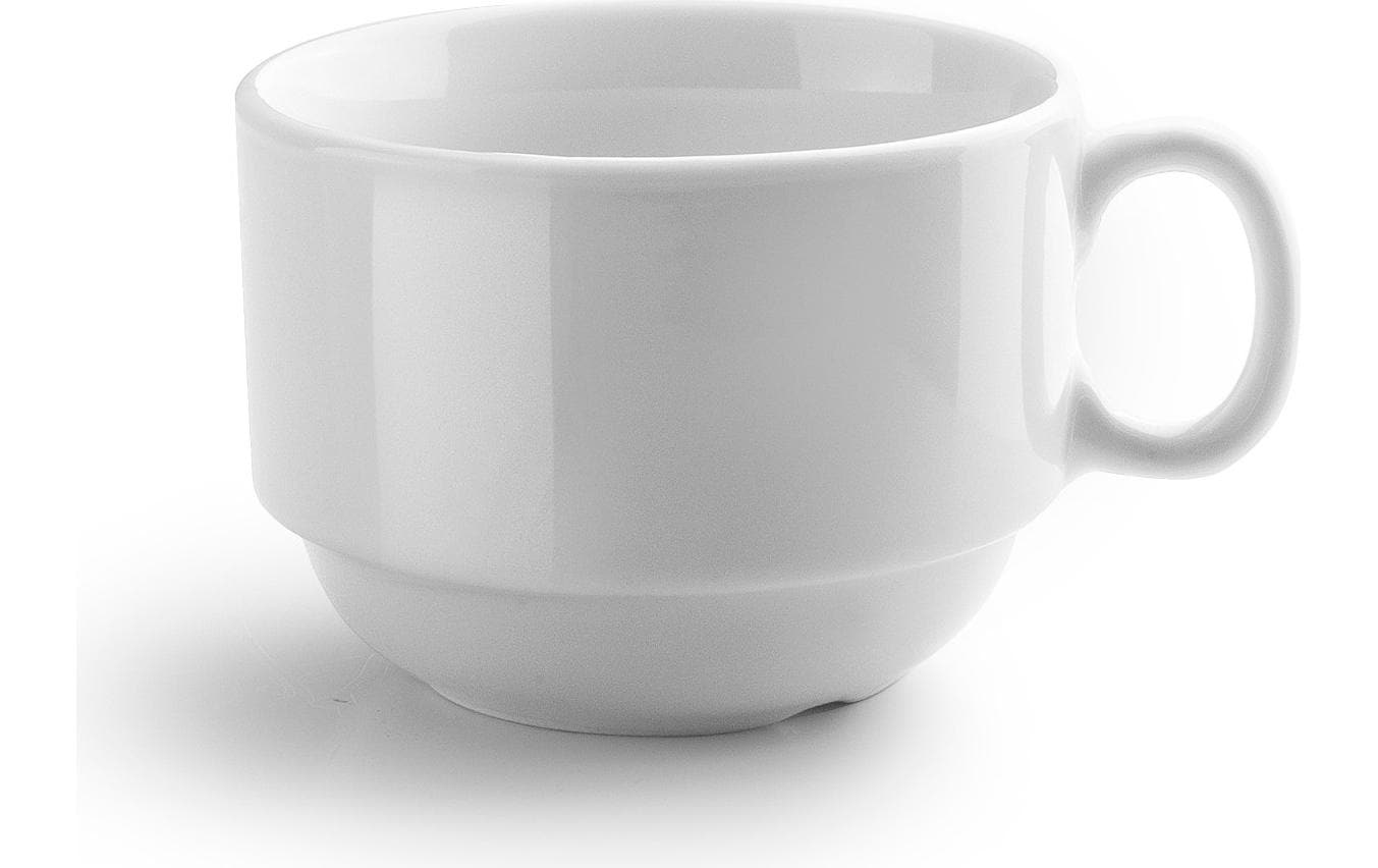 Ibili Kaffeetassen mit Unterteller – 12-teiliges Set, 230 ml, Glas, Weiss, spülmaschinenfest, mikrowellengeeignet