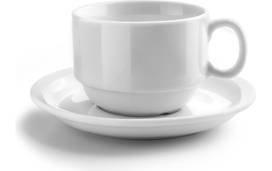 Ibili Kaffeetassen mit Unterteller – 12-teiliges Set, 230 ml, Glas, Weiss, spülmaschinenfest, mikrowellengeeignet