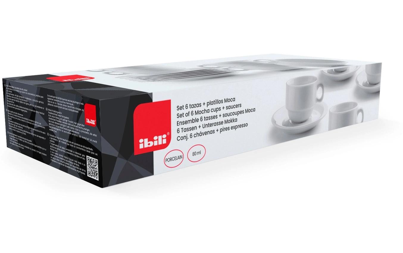 Ibili Kaffeetassen – Set 12-teilig, 80 ml, Porzellan, Weiss, spülmaschinenfest, mikrowellengeeignet