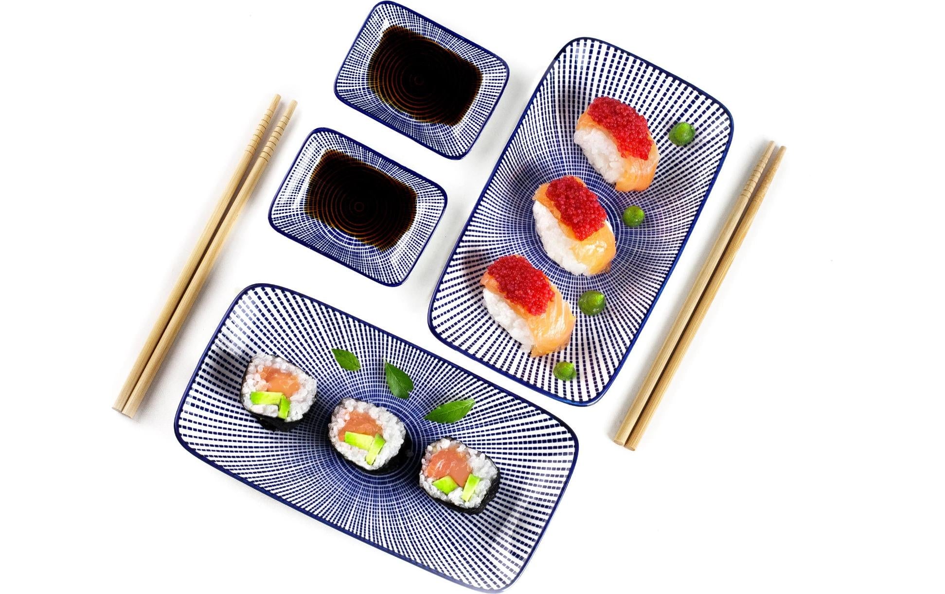Ibili Sushi-Set – 6-teiliges Set, 12,3 × 22,4 × 2,7 cm, Keramik, Blau