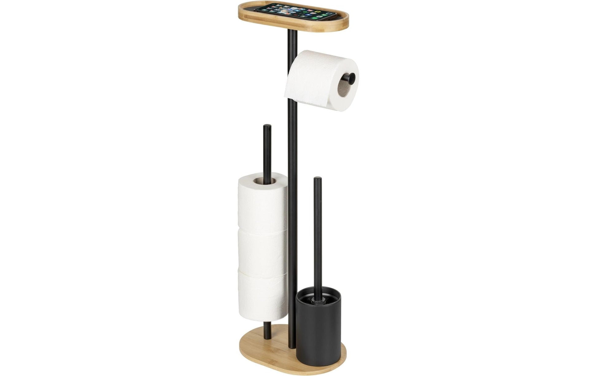 Wenko – WC-Bürstenset – Metall, Bambus, Schwarz, Braun, Bodenstehend, H 70,5 cm