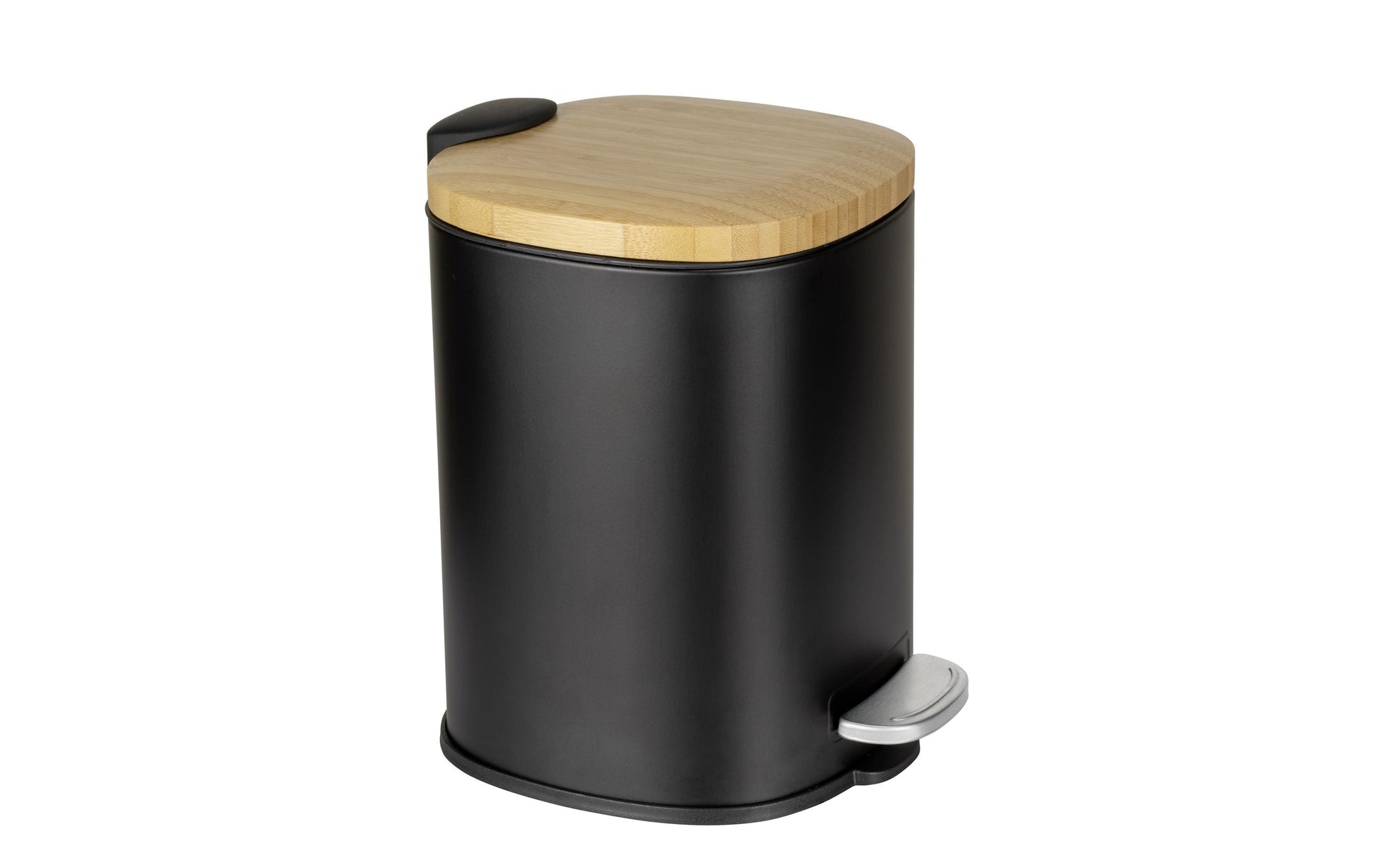 WENKO Tisch-Abfallbehälter Fianema – 3 l – mit Deckel – Stahl, schwarz – B × H × T 170 × 235 × 210 mm