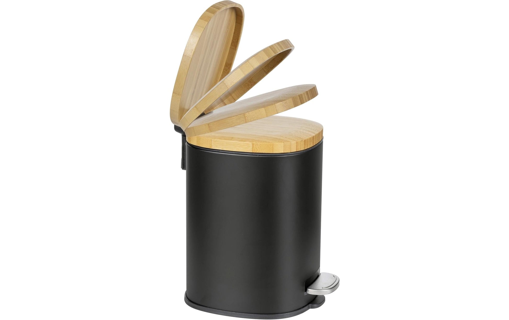WENKO Tisch-Abfallbehälter Fianema – 3 l – mit Deckel – Stahl, schwarz – B × H × T 170 × 235 × 210 mm