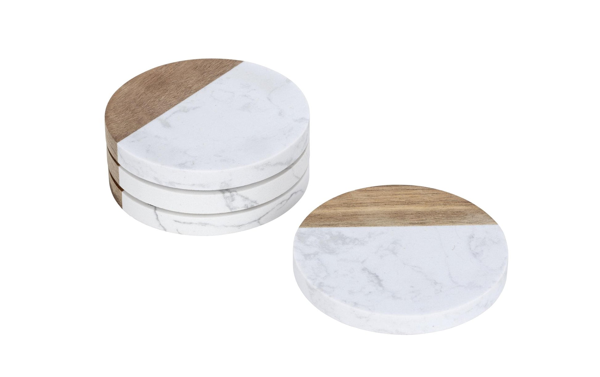 WENKO Untersetzer Marnie – Ø 10,0 cm, Marmor/Holz, Braun