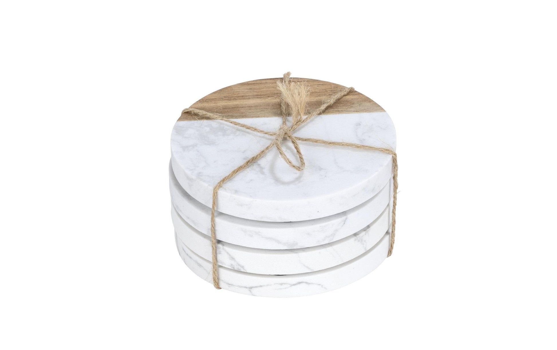 WENKO Untersetzer Marnie – Ø 10,0 cm, Marmor/Holz, Braun