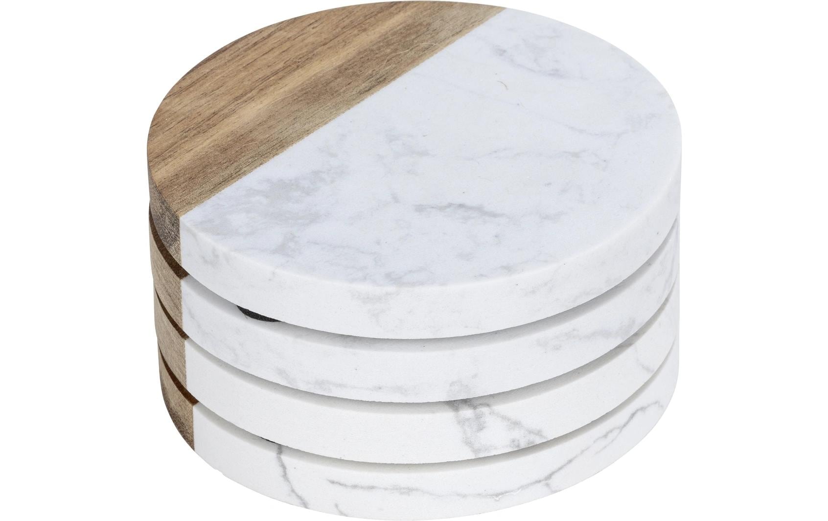 WENKO Untersetzer Marnie – Ø 10,0 cm, Marmor/Holz, Braun