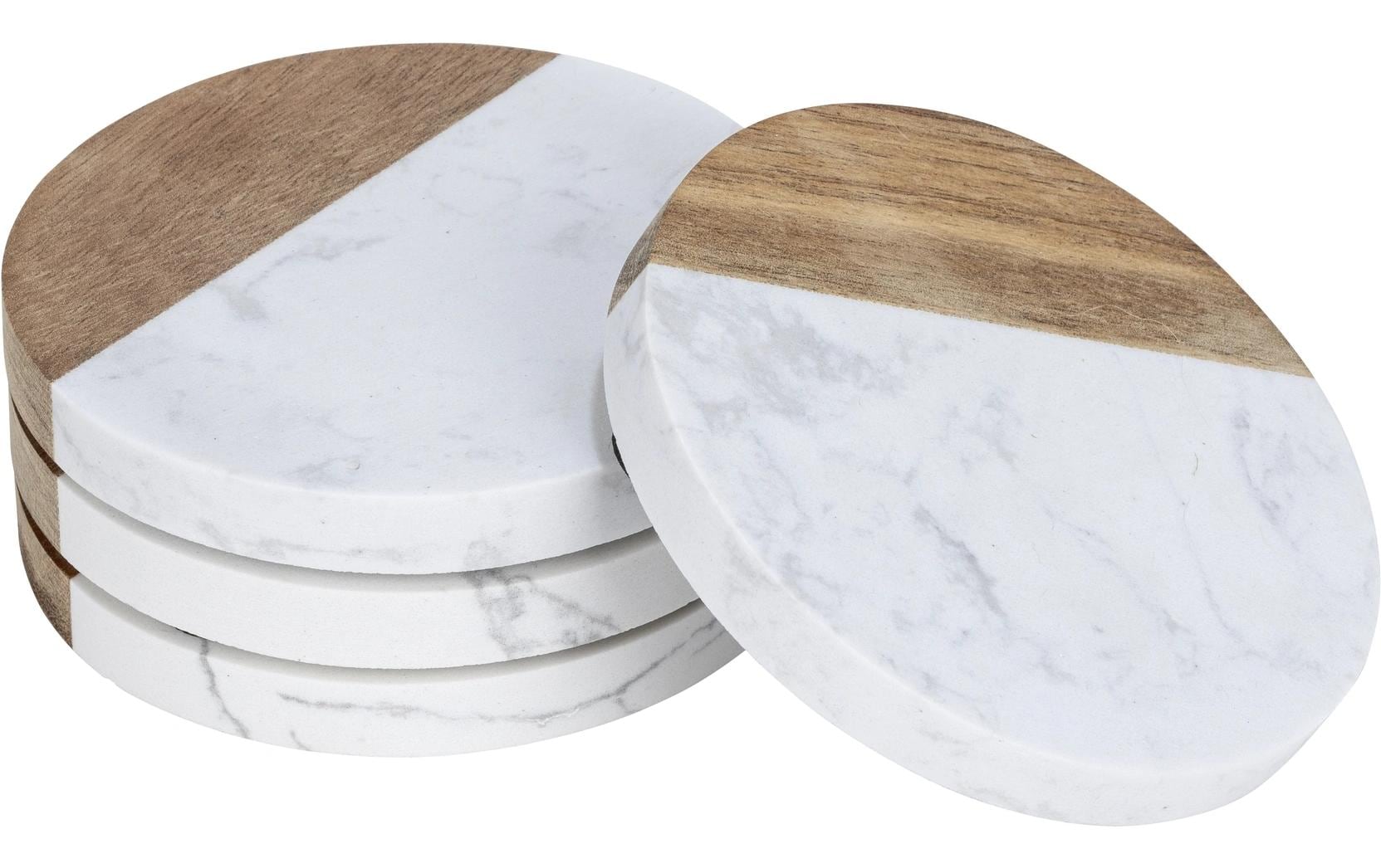 WENKO Untersetzer Marnie – Ø 10,0 cm, Marmor/Holz, Braun