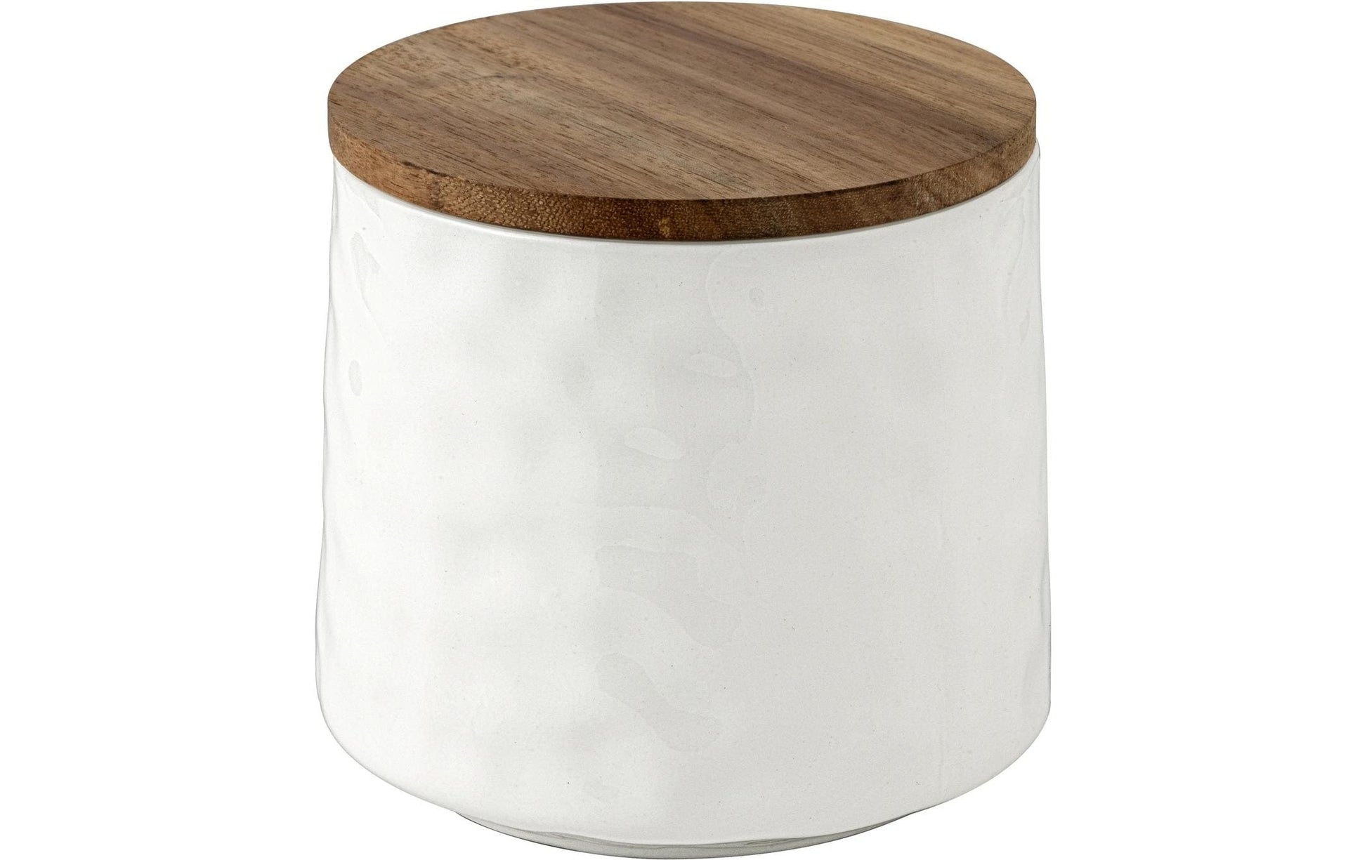 WENKO Vorratsdose 550 ml, Ø 11 × 10 cm, Keramik/Holz, Weiss/Braun