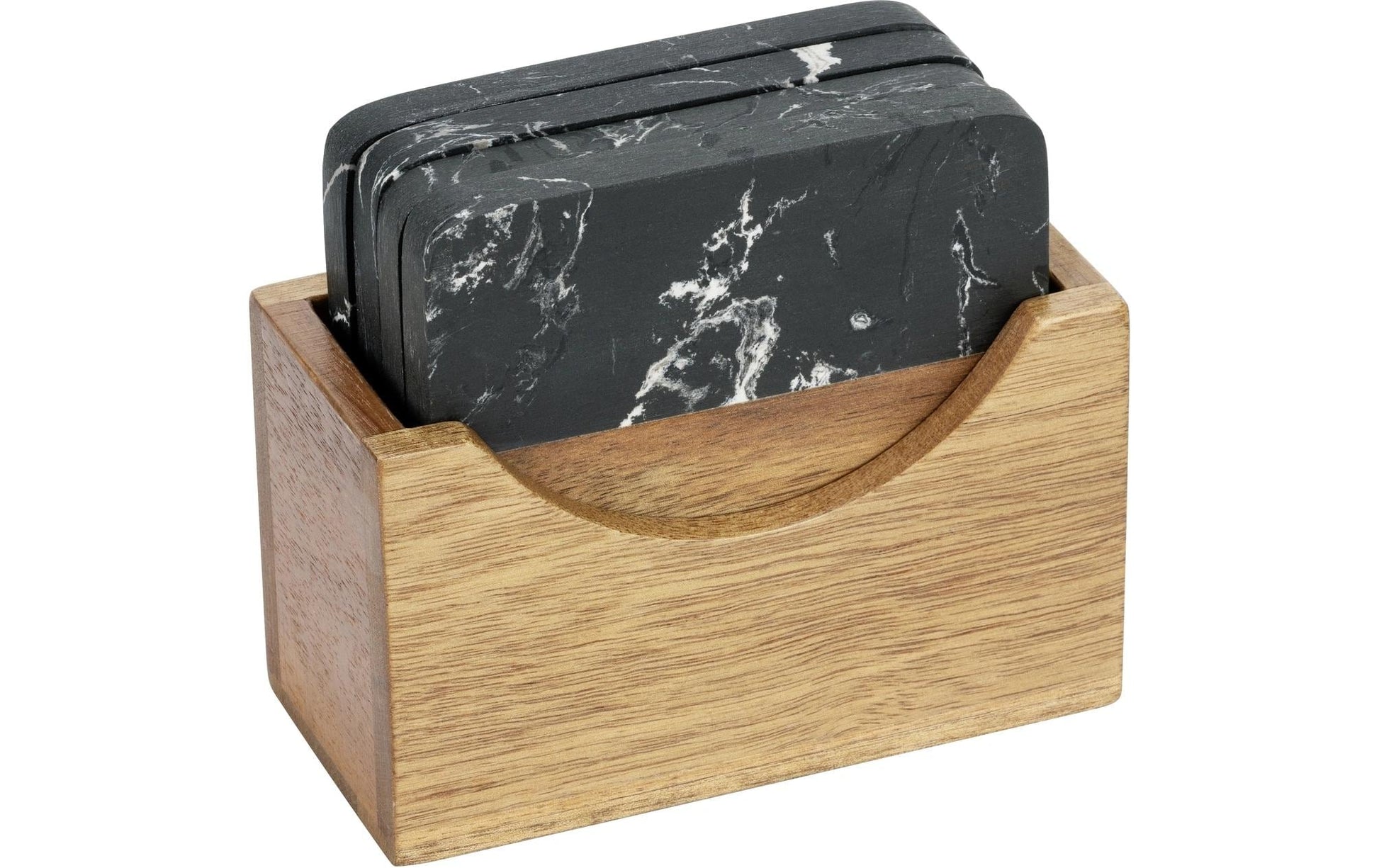 Wenko Untersetzer Atami – 4er Set, 10 × 10 × 1 cm, Marmor/Holz, Schwarz/Braun