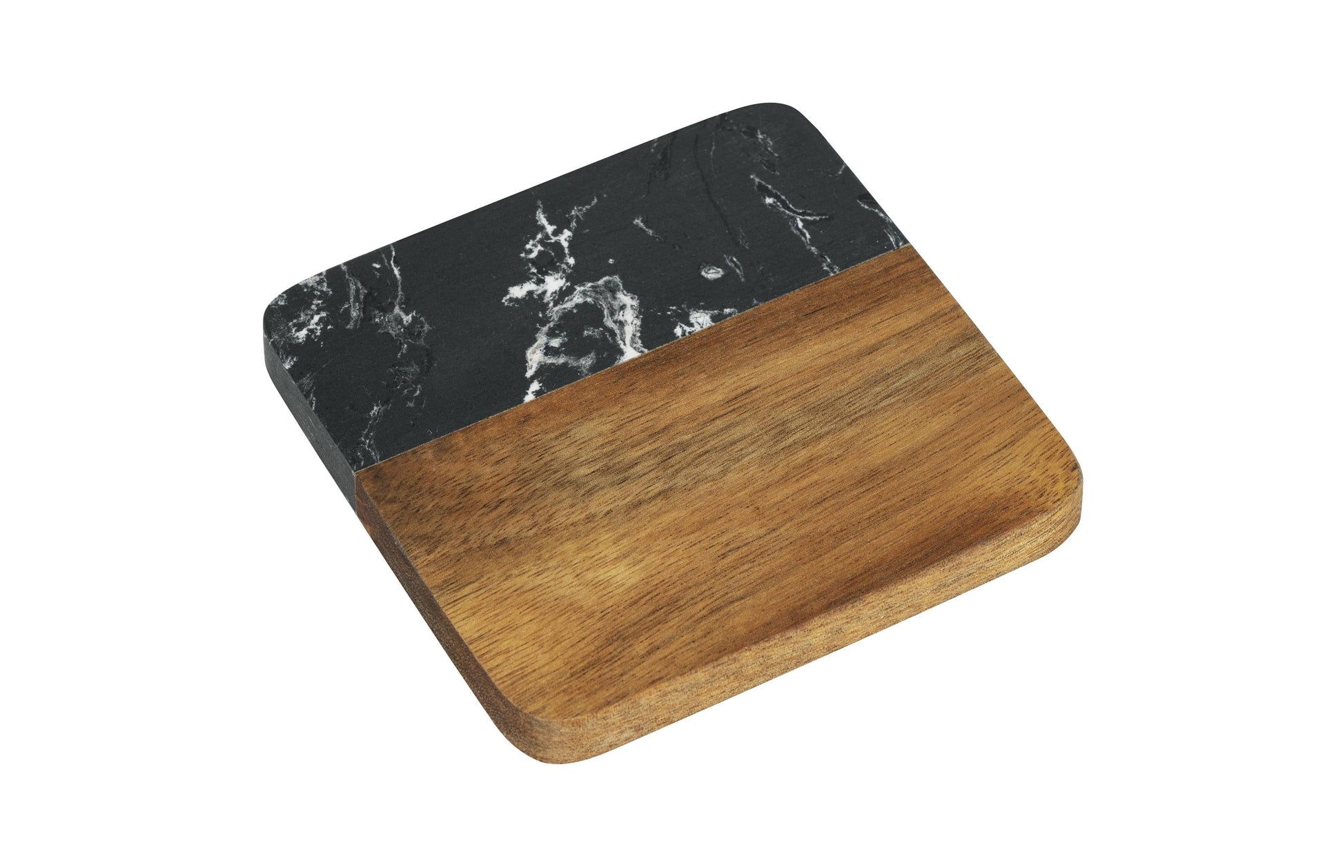 Wenko Untersetzer Atami – 4er Set, 10 × 10 × 1 cm, Marmor/Holz, Schwarz/Braun