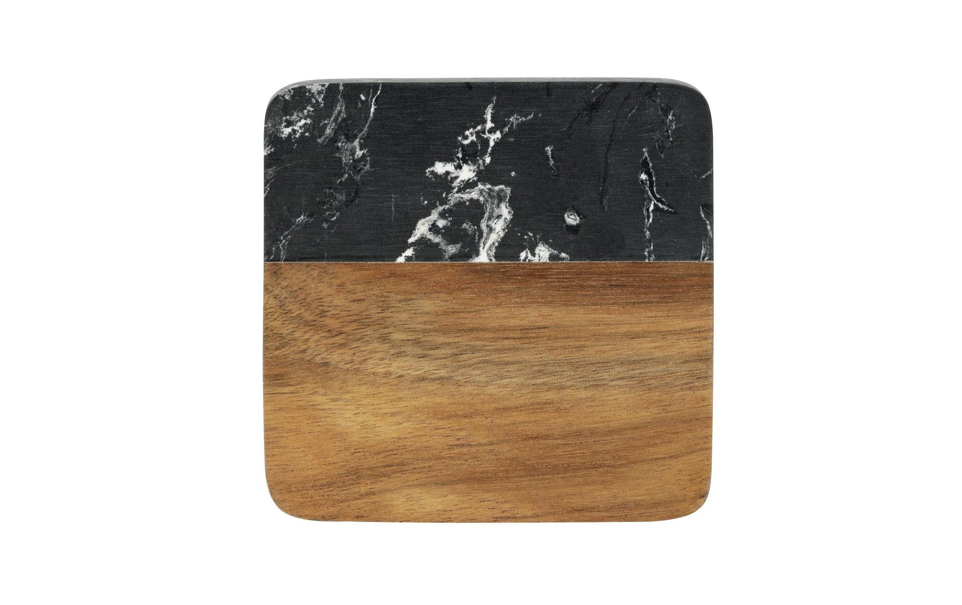 Wenko Untersetzer Atami – 4er Set, 10 × 10 × 1 cm, Marmor/Holz, Schwarz/Braun