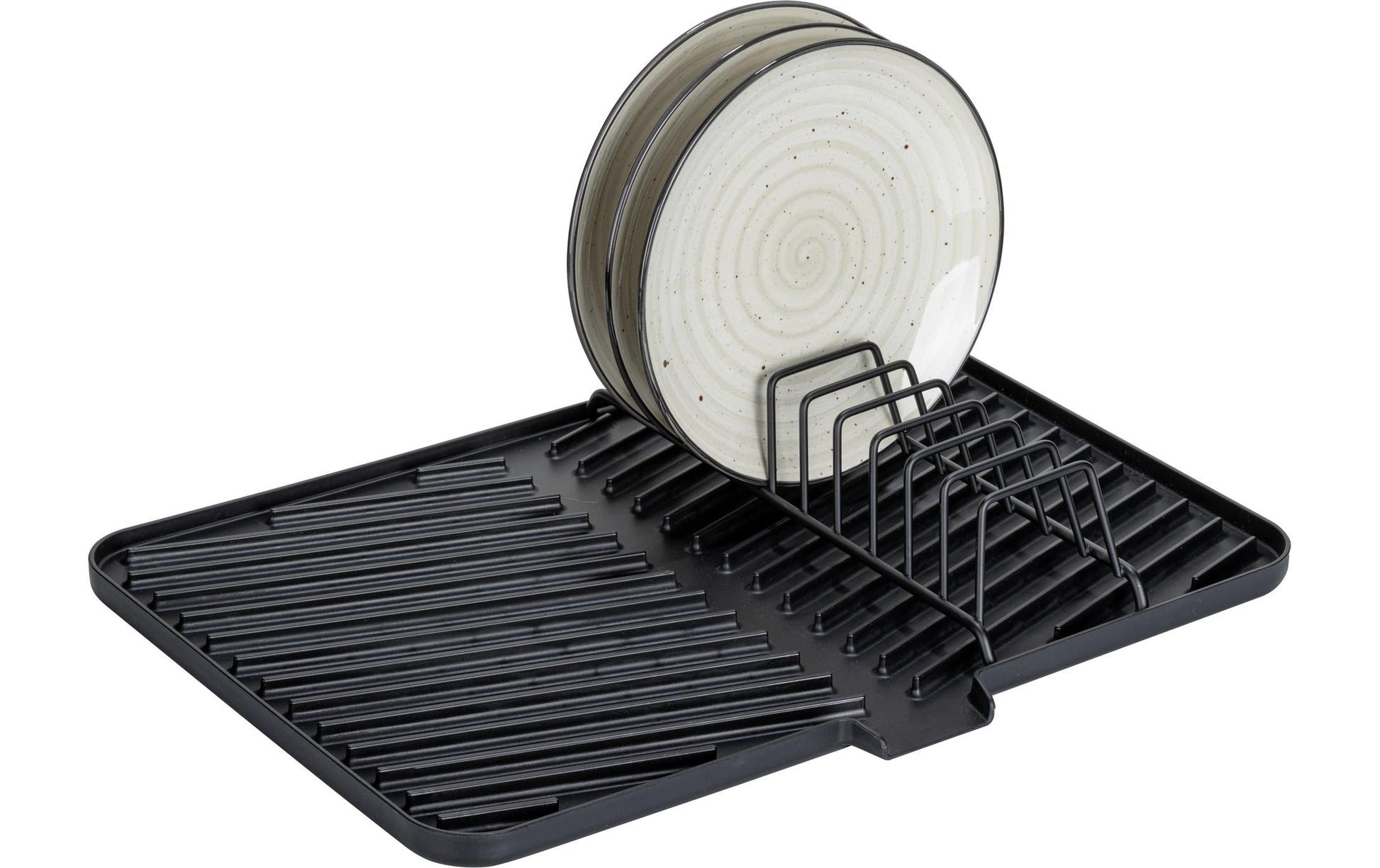 Wenko – Abtropfer 43 × 31 × 8 cm, Kunststoff, Schwarz, mit Tellerhalterung