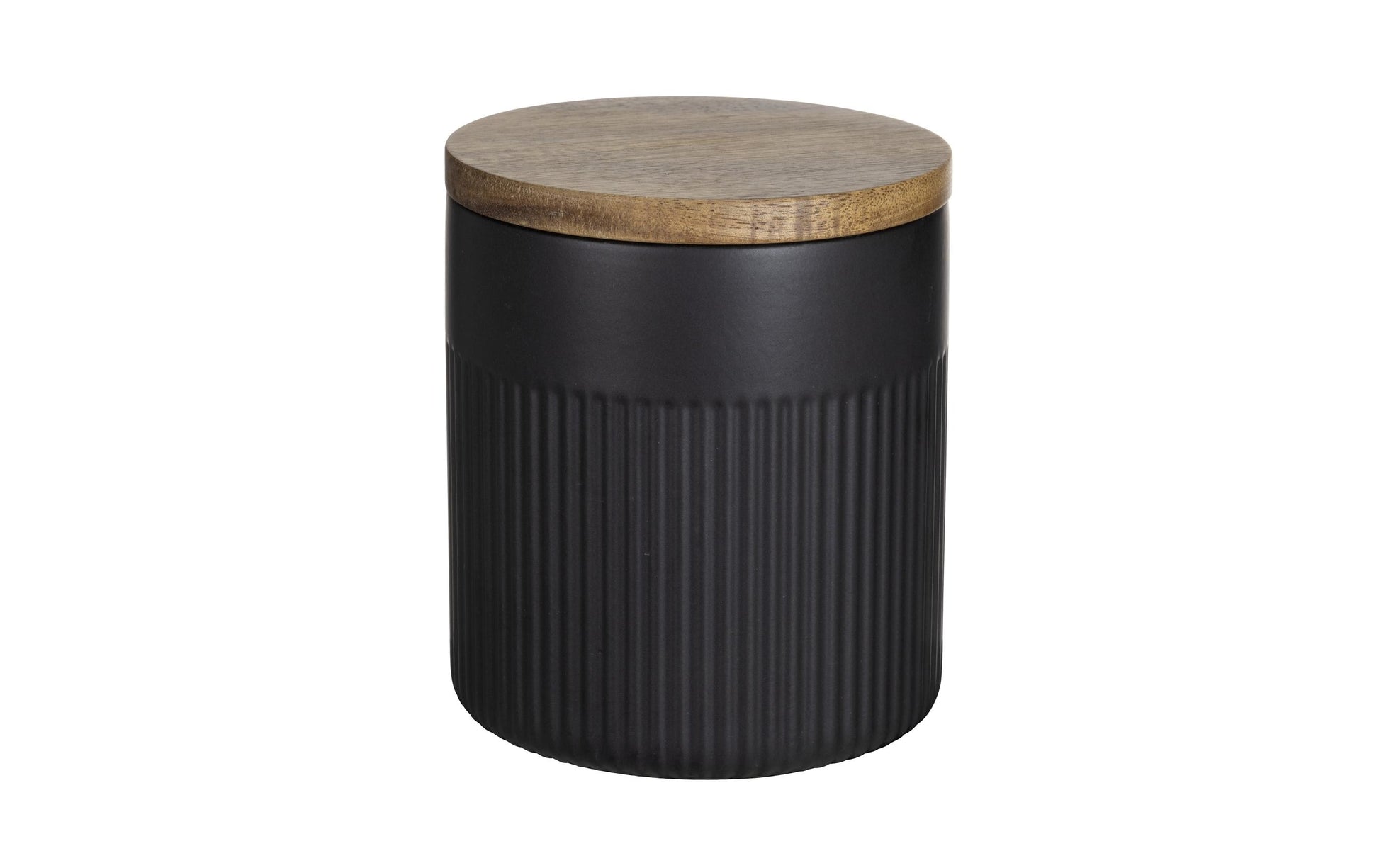 WENKO Vorratsdose 600 ml, Ø 10,5 × 12 cm, Keramik, Schwarz/Holz