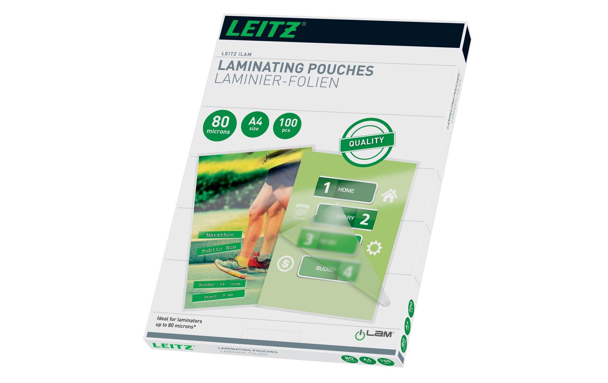 Leitz Laminierfolien A4, glänzend – 80 µm, 216 × 303 mm, 100 Stk.