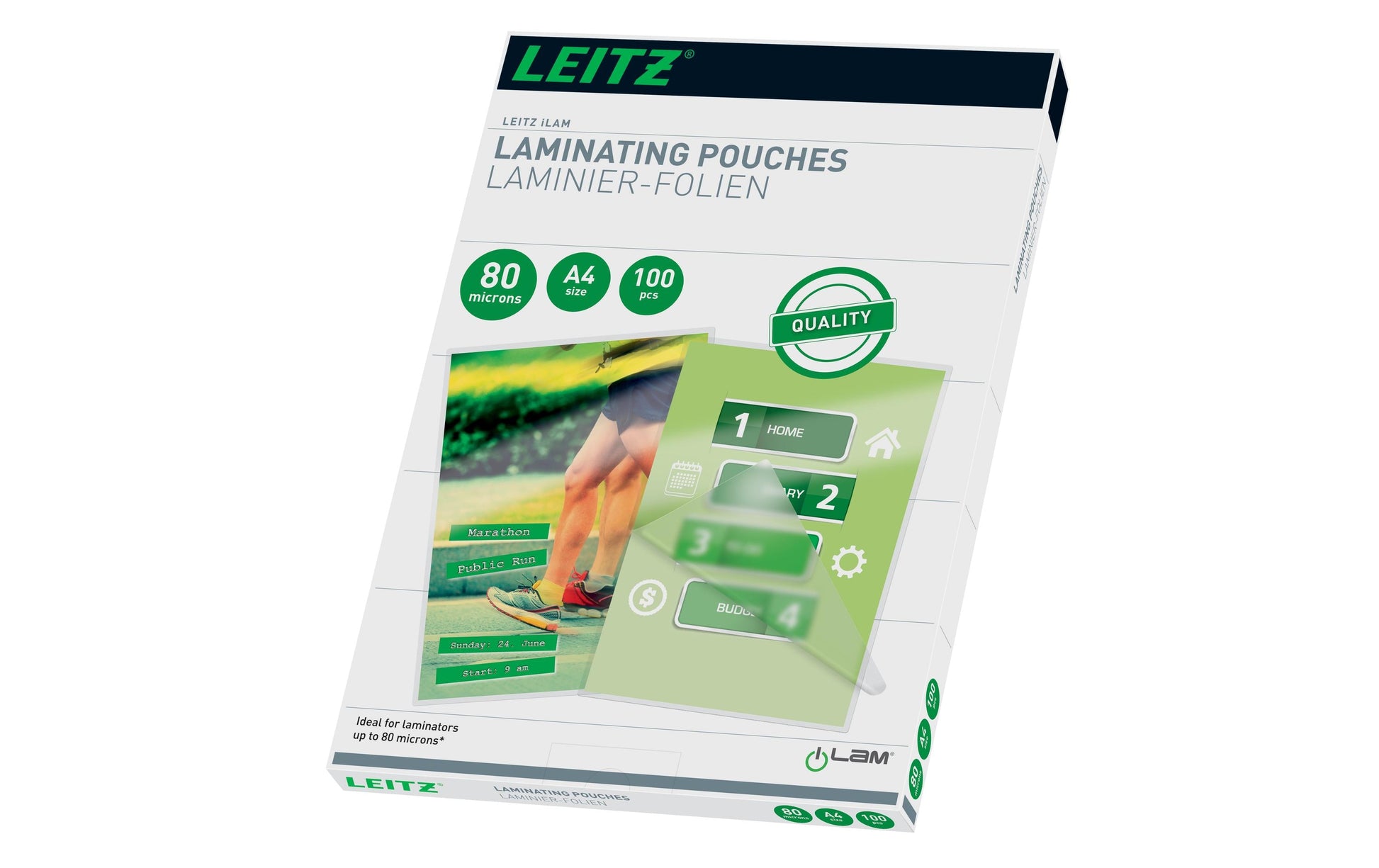 Leitz Laminierfolien A4, glänzend – 80 µm, 216 × 303 mm, 100 Stk.