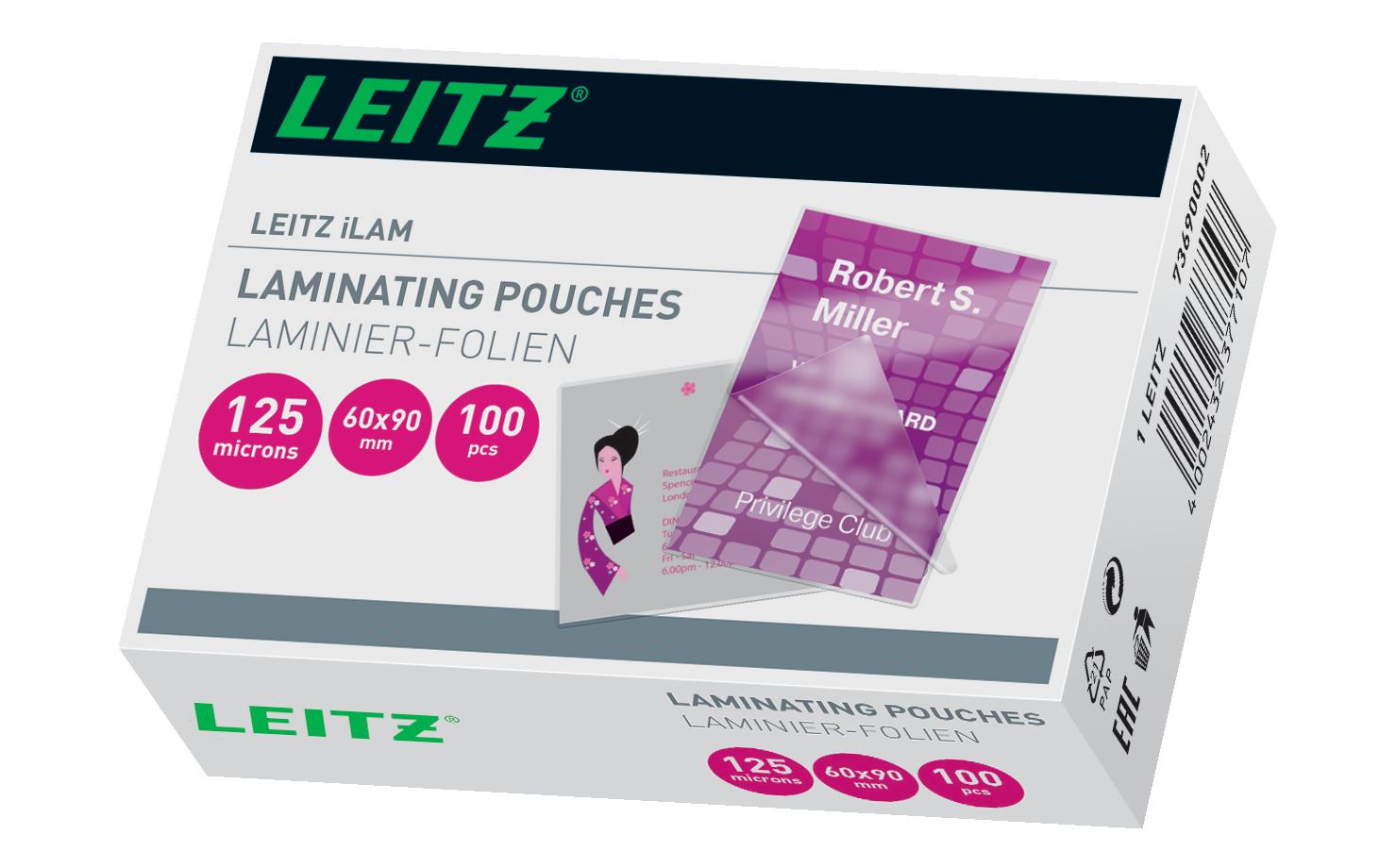 Leitz Laminierfolien 60 × 90 mm – 125 µm, glänzend, 100 Stück