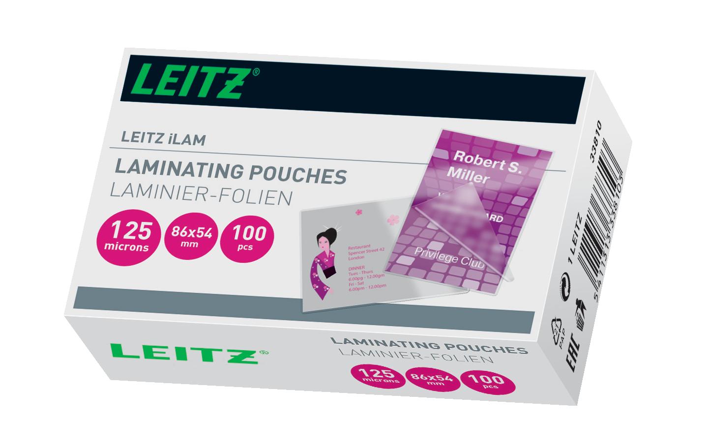 Leitz Laminierfolien 54 × 86 mm – 125 µm, glänzend, 100 Stück