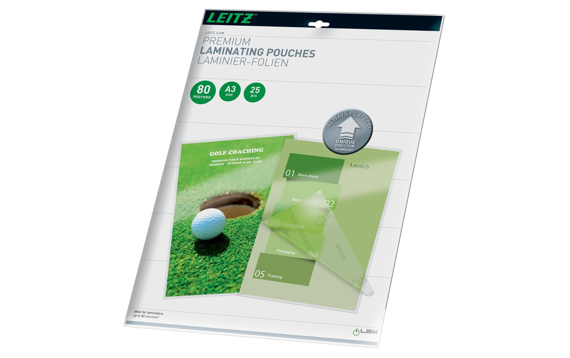 Leitz Laminierfolien A3, glänzend – 80 µm, 303 × 426 mm, 25 Stk.