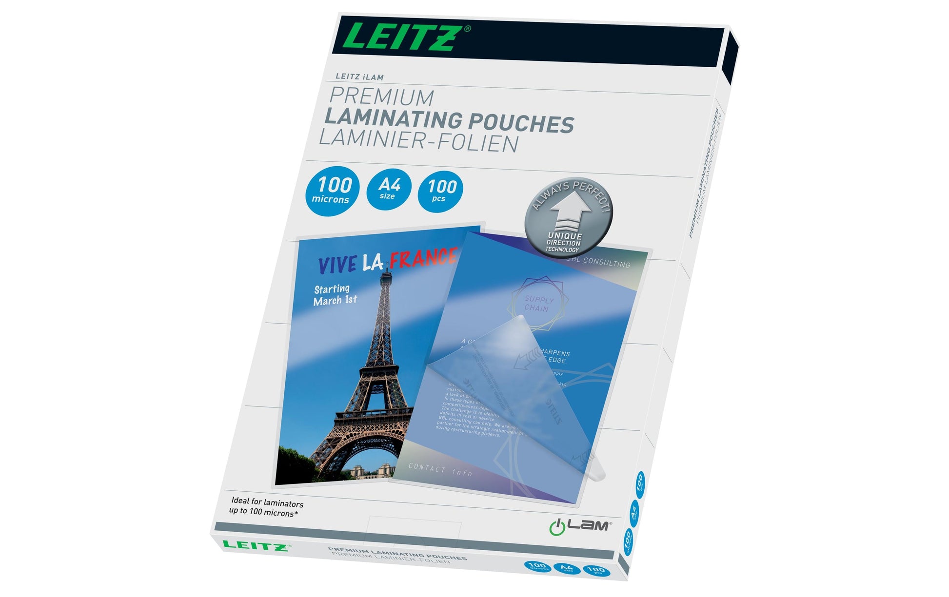 Leitz Laminierfolien A4, glänzend – 100 µm, 216 × 303 mm, 100 Stk.