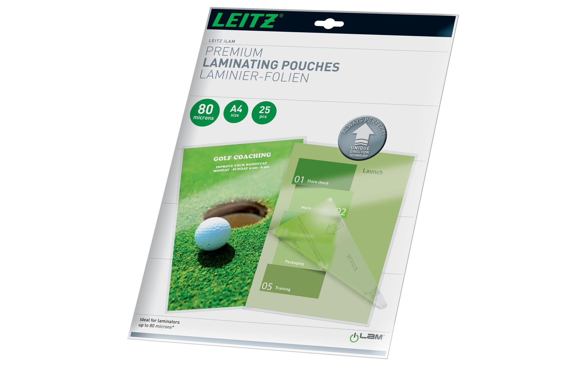 Leitz Laminierfolien A4, glänzend – 80 µm, 216 × 303 mm, 25 Stk.