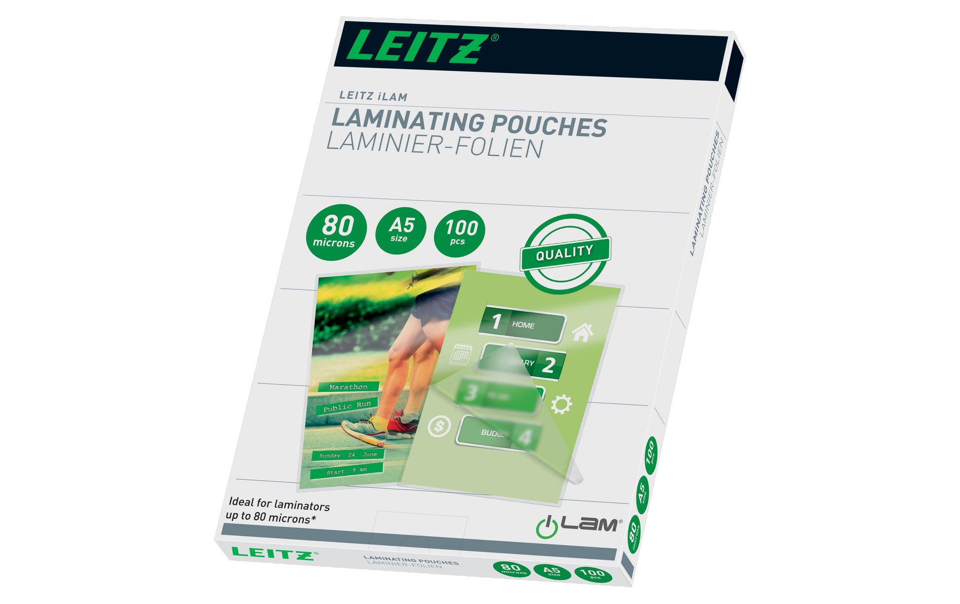 Leitz Laminierfolien A5, glänzend – 80 µm, 153 × 216 mm, 100 Stk.