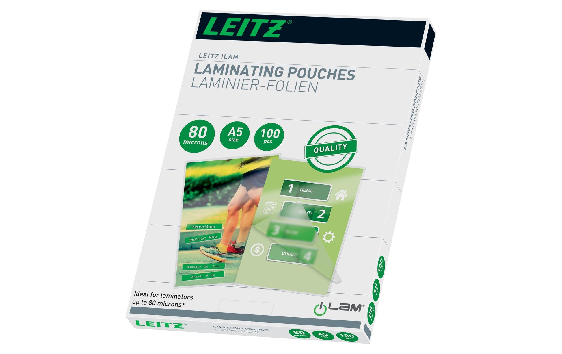 Leitz Laminierfolien A5, glänzend – 80 µm, 153 × 216 mm, 100 Stk.