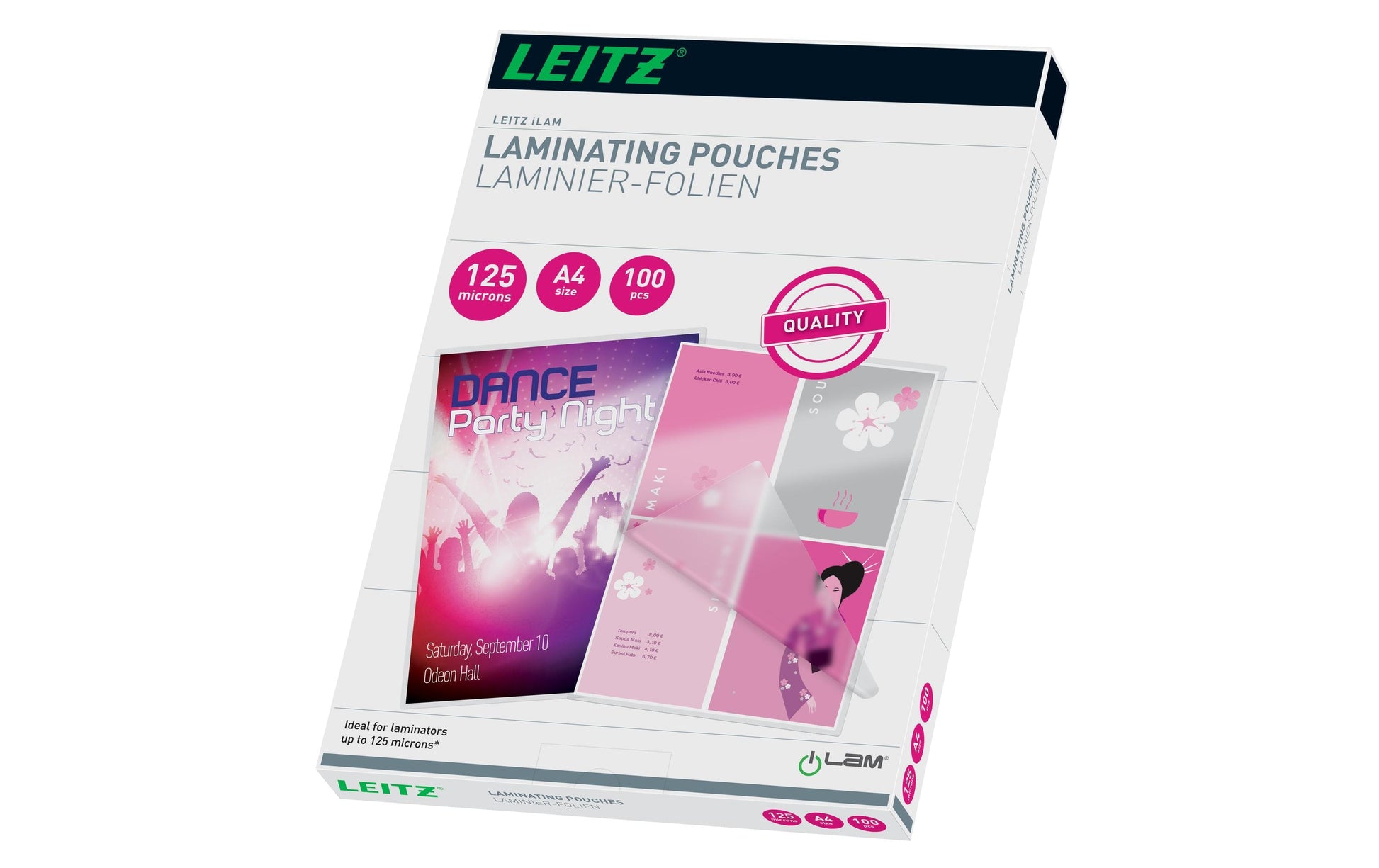 Leitz Laminierfolien A4, glänzend – 125 µm, 216 × 303 mm, 100 Stk.