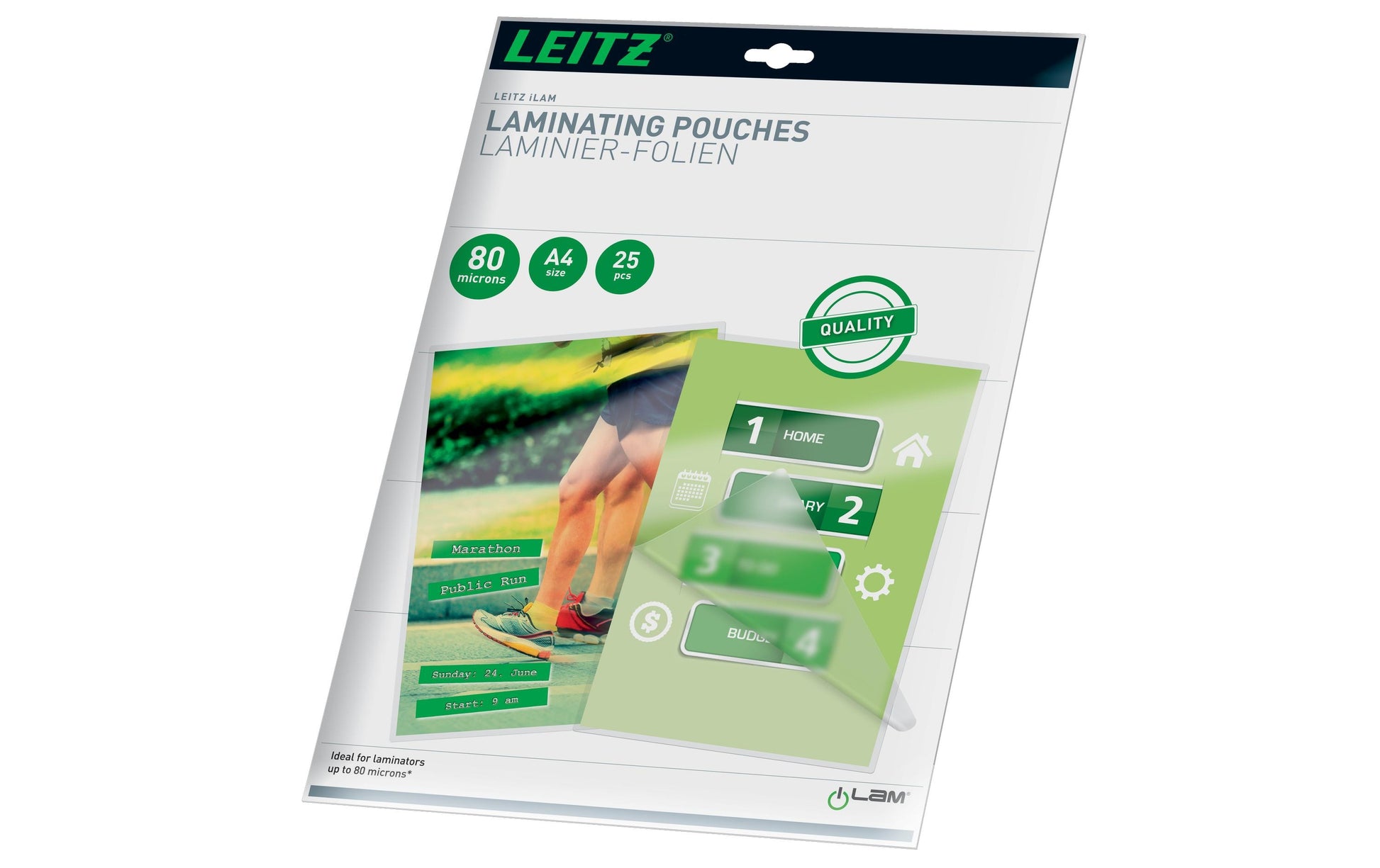Leitz Laminierfolien A4, glänzend – 80 µm, 216 × 303 mm, 25 Stk.