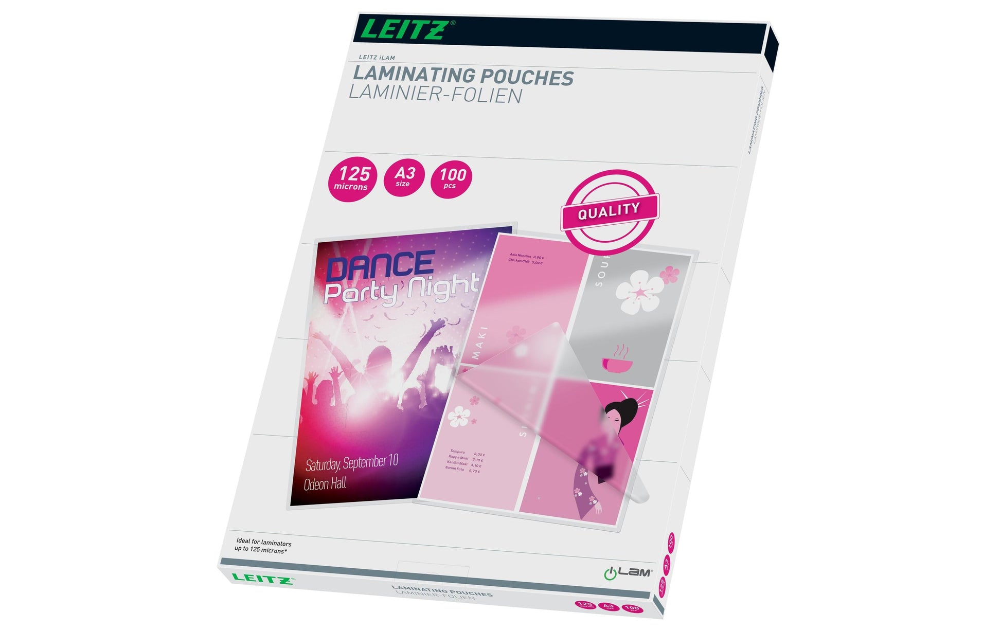 Leitz Laminierfolien A3 glänzend – 125 µm, 303 × 426 mm, 100 Stk.