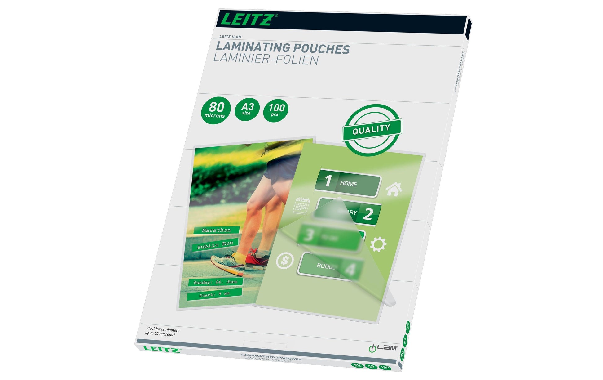 Leitz Laminierfolien A3, glänzend – 80 µm, 303 × 426 mm, 100 Stk.
