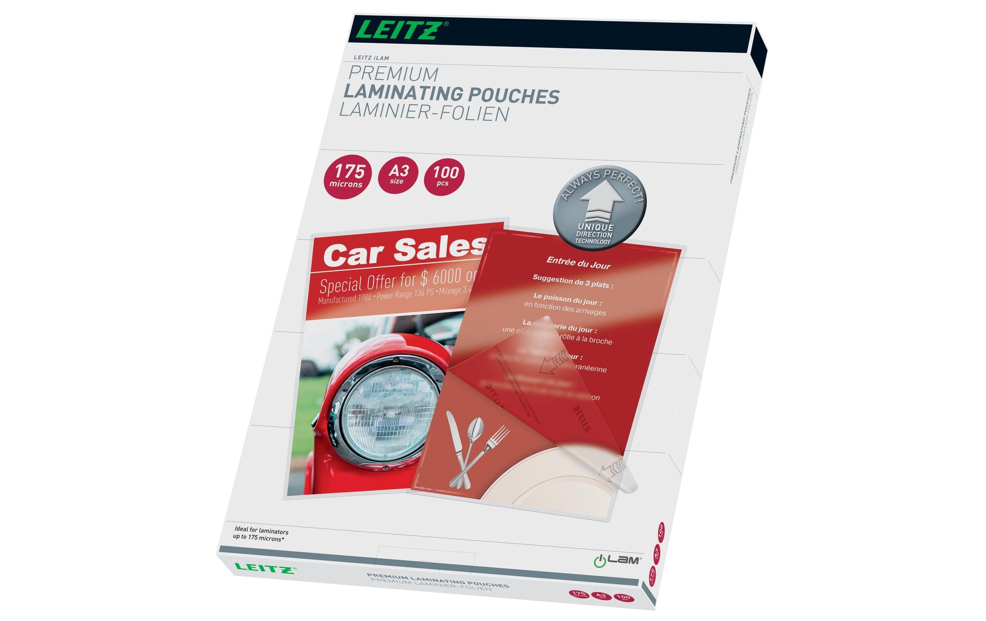 Leitz iLAM UDT Laminierfolien A3, glänzend – 175 µm, 303 × 426 mm, 100 Stk.